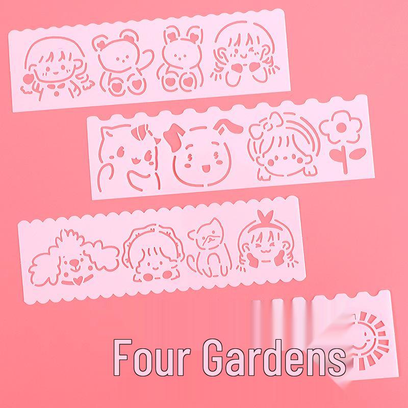 Cute Cartoon Hand-Painted Hollow Newspaper Template & DIY Drawing Ruler Set for Kids