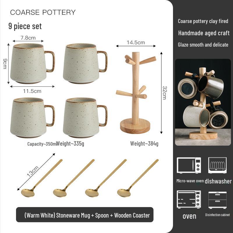 Japanese Retro Ceramic Mug Set – Creative Household & Office Coffee Cups with Gift Box
