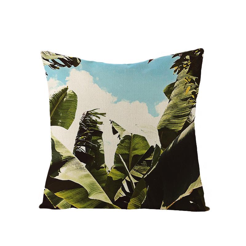 Tropical Green Leaf Linen Pillowcase - Nordic Style Sofa Cushion Cover
