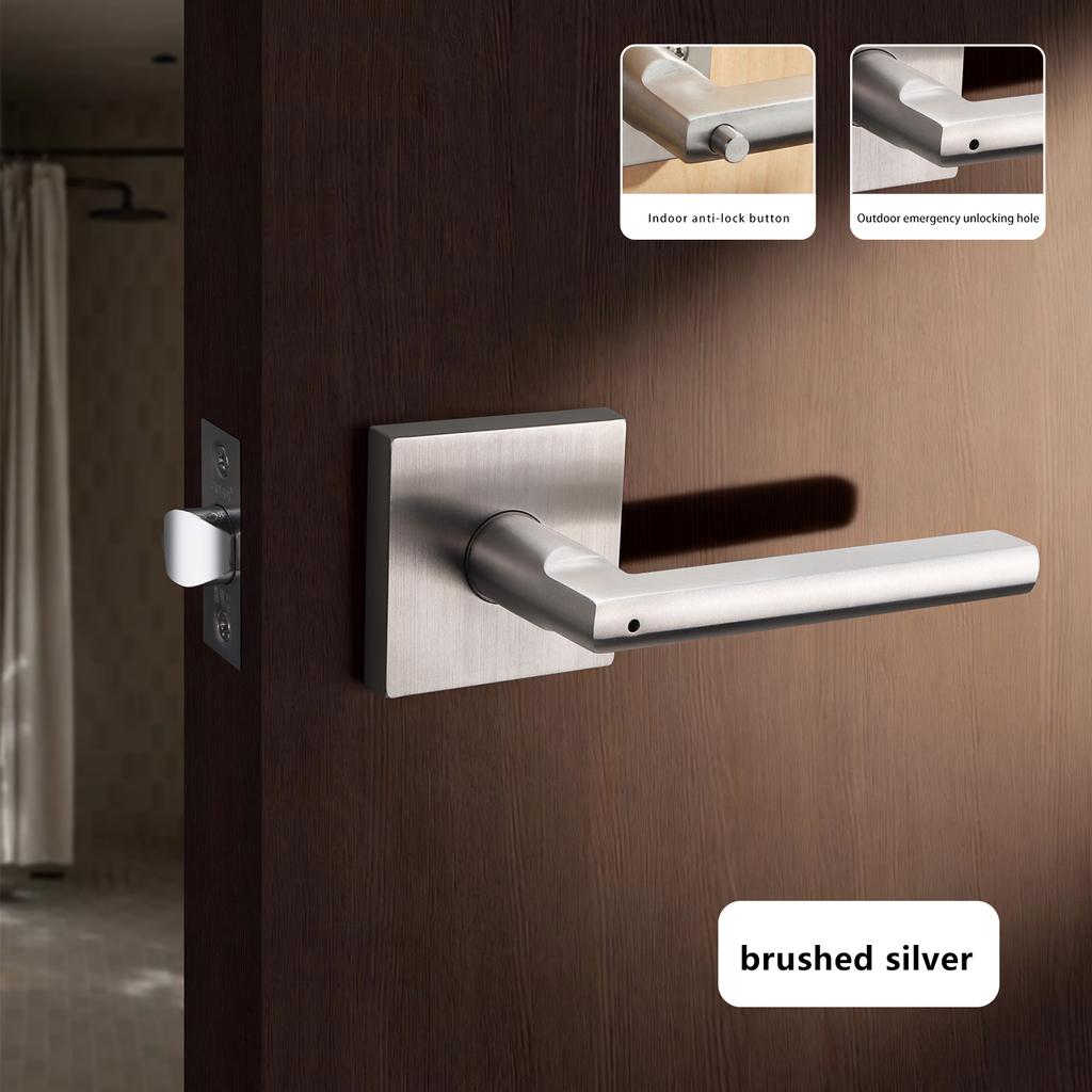 Home Use 304 Stainless Steel Square Handle Door Lock Magnetic Absorption Keyless Indoor Bathroom Silent Door Knob Lock