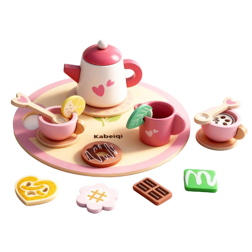 DOWMOO Wooden Afternoon Tea Role-Play Toy for Dexterity and Fun Playhouse Activities
