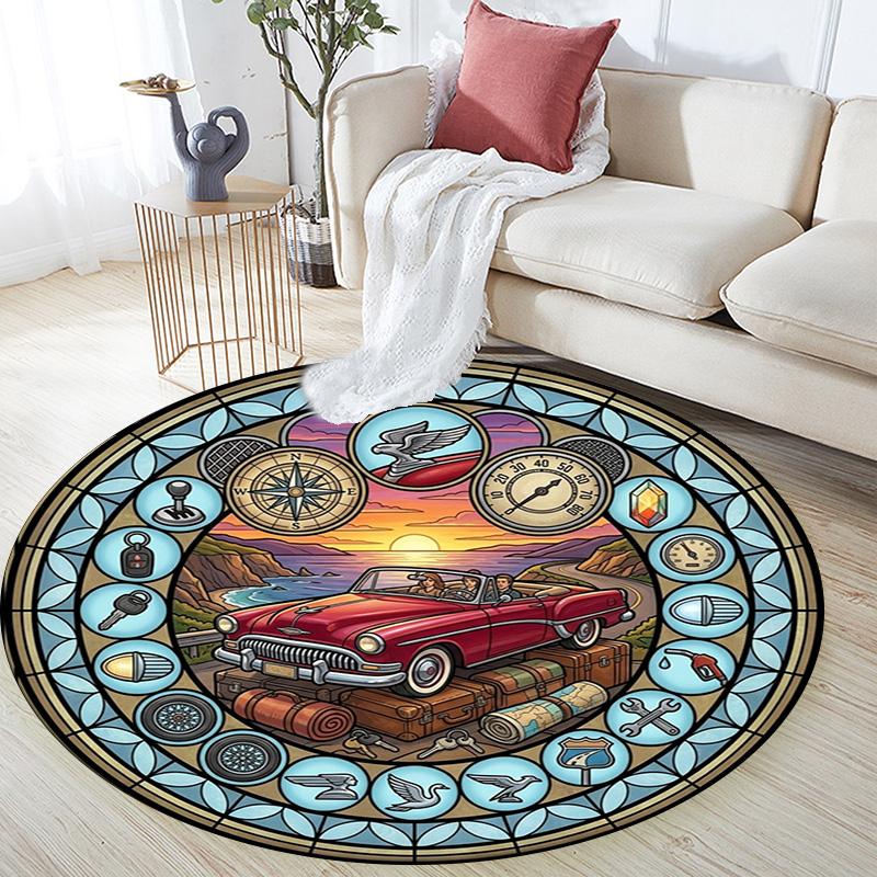 Water Delivery Truck Art Round Area Rug Under Office Chairs Bedroom Living Room Home Decor
