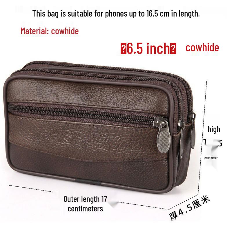 Men's Cowhide Leather Phone Waist Bag - Durable Vertical & Horizontal Styles for Sports & Construction Sites