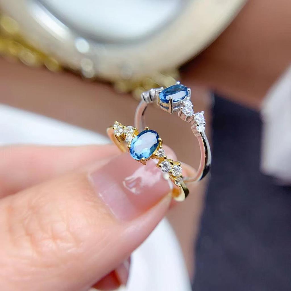 Natural London Blue Topaz S925 Silver Open Ring - Elegant, Luxe Design