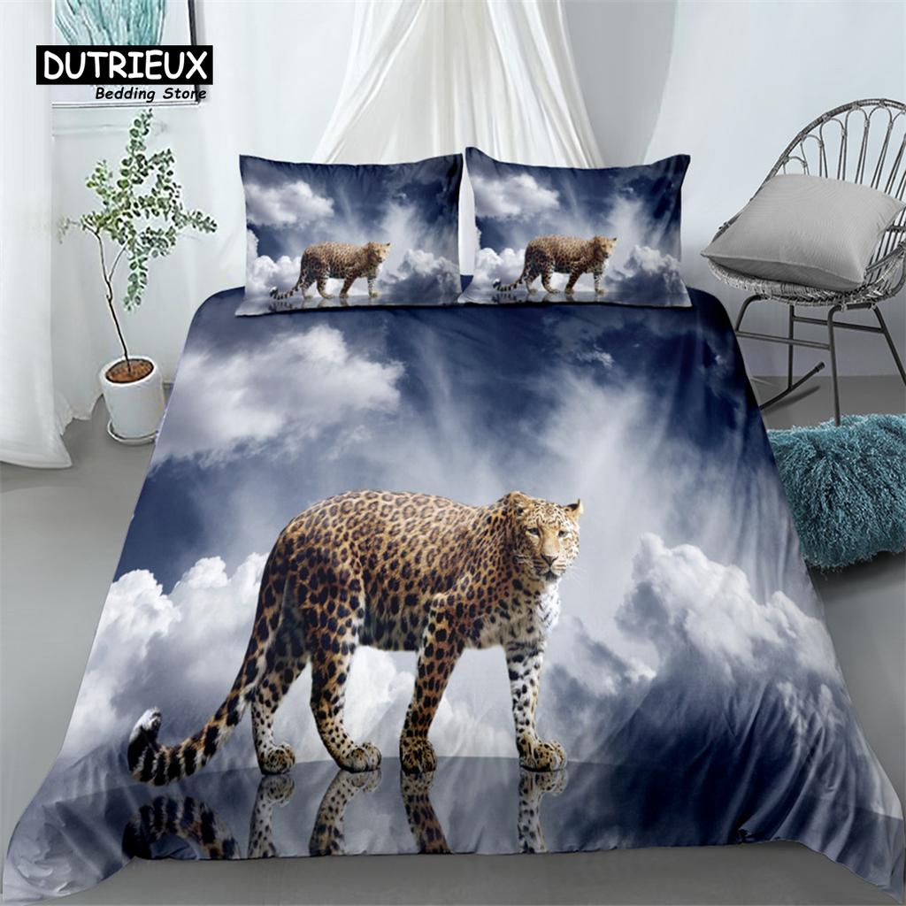 Sunset Tiger 3d Duvet Cover Set, Fashion Bedding Set, Soft Comfortable Breathable Duvet Cover, For Bedroom Guest Room Decor