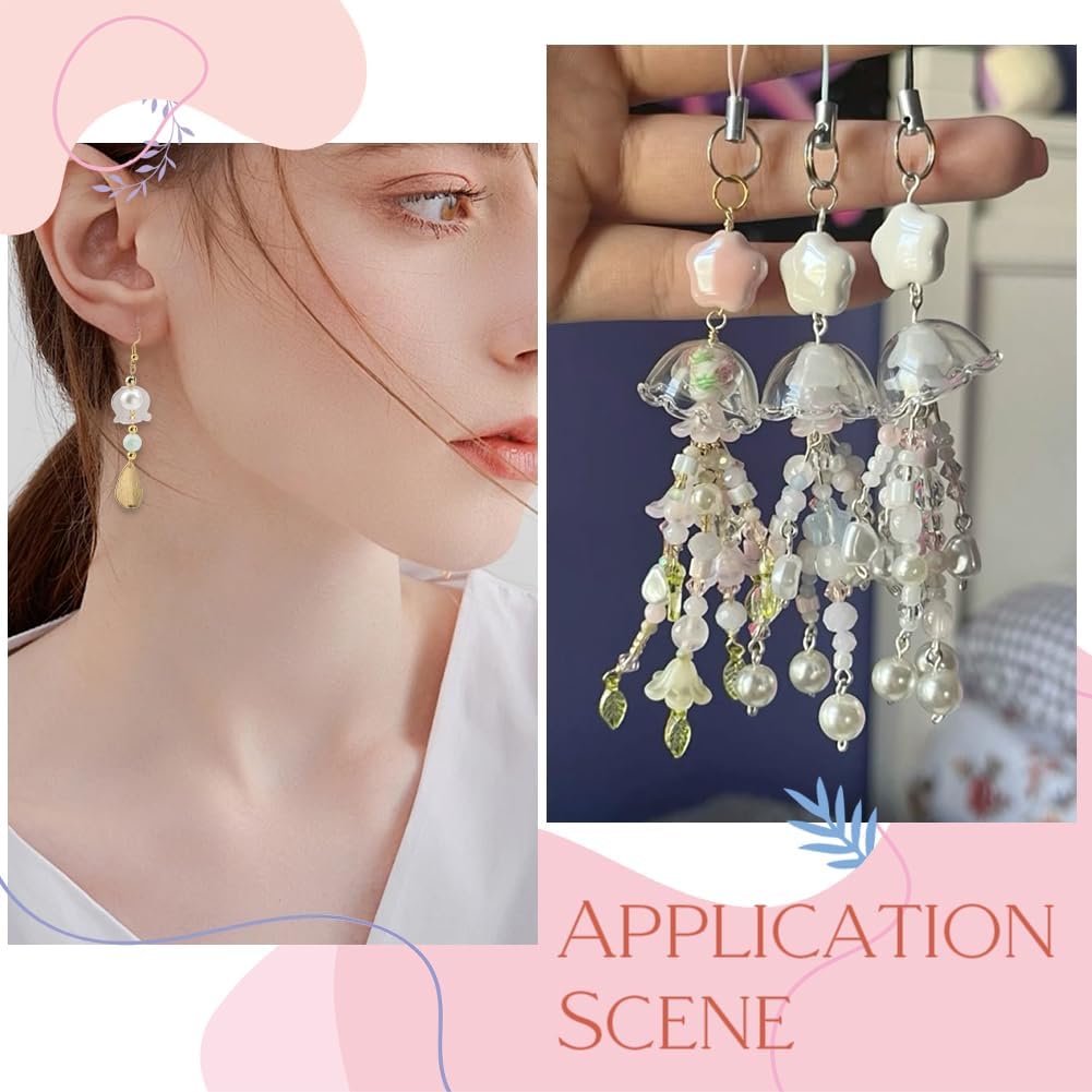 SUNNYCLUE 1 Box 20Pcs 2 Sizes Glass Flower Bead Caps Wind Chimes Beads Transparent Clear Jellyfish Trumpet Floral Wind Bell Loose Pendants for