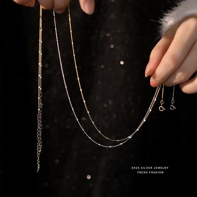 Collier à chaîne simple en argent sterling 925, chaîne claviculaire pour femme, cadeau d'anniversaire, bijoux fins tendance