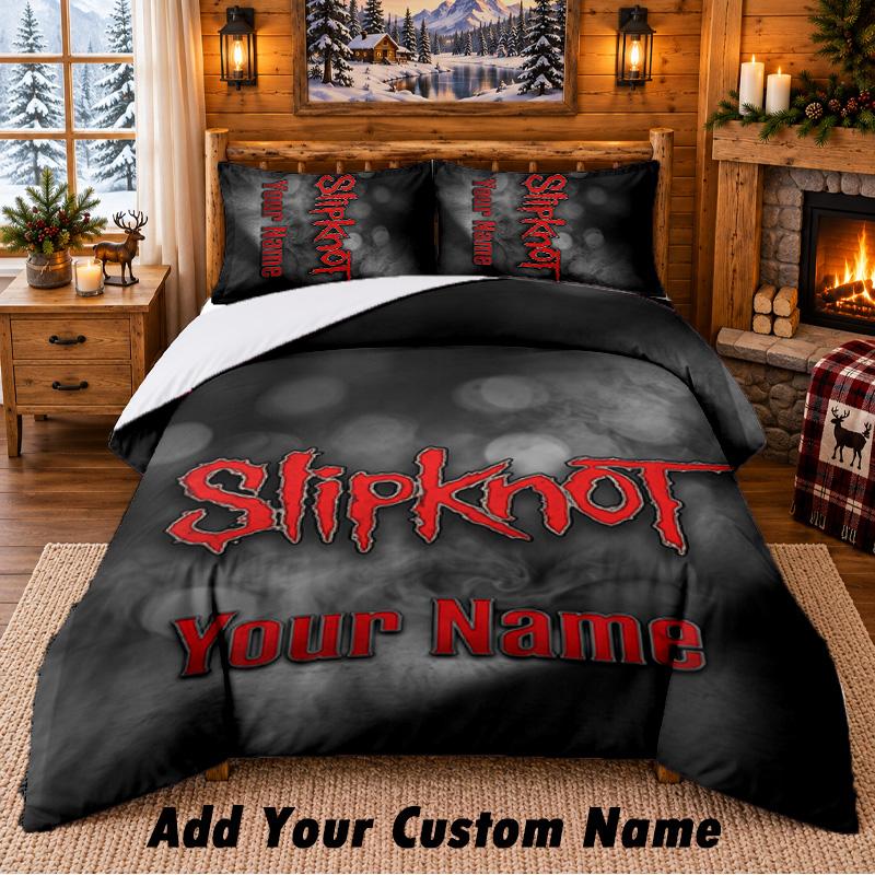 Slipknot Pattern Bedding 3Pcs Set Custom Name, Bed Sheet And Pillowcases For Home Bedroom