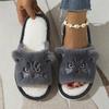 Chinelo de Casa Quente Espesso de Desenho de Gato, Chinelos de Algodão de Gato de Pelúcia com Sola Macia e Dedos Expostos