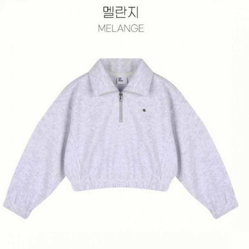  Olivan  Simple Logo Half Zip Up Crop Sweatshirt  Melange 