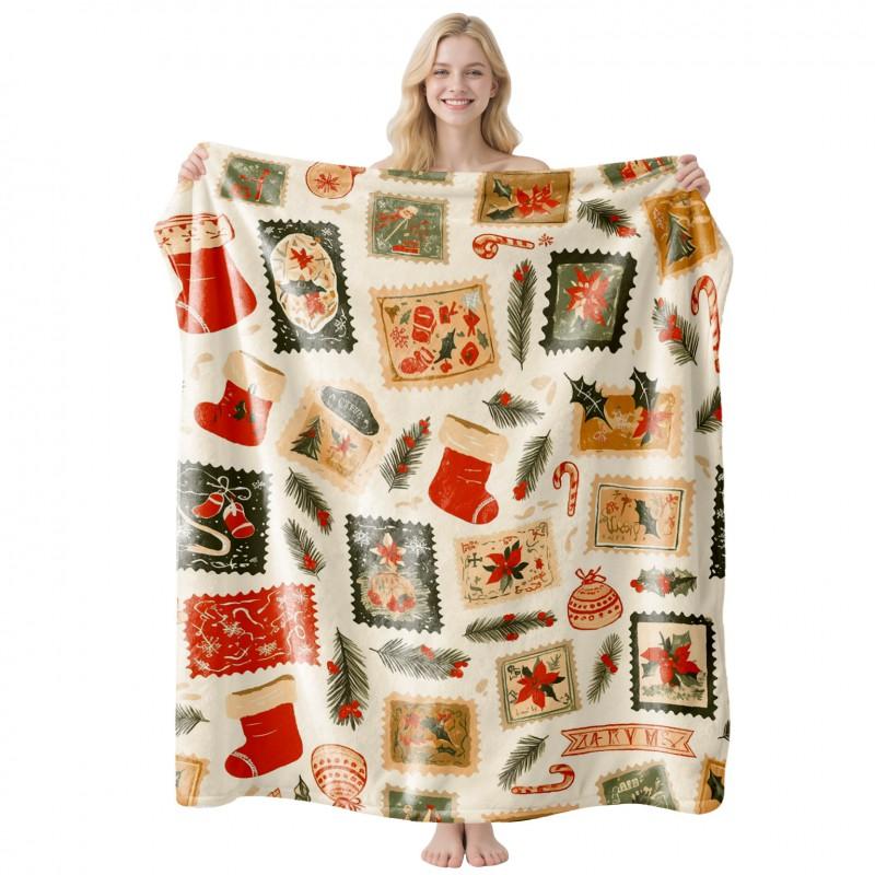 Christmas Themed Flannel Fleece Blanket Nap Throw Customizable Home Use