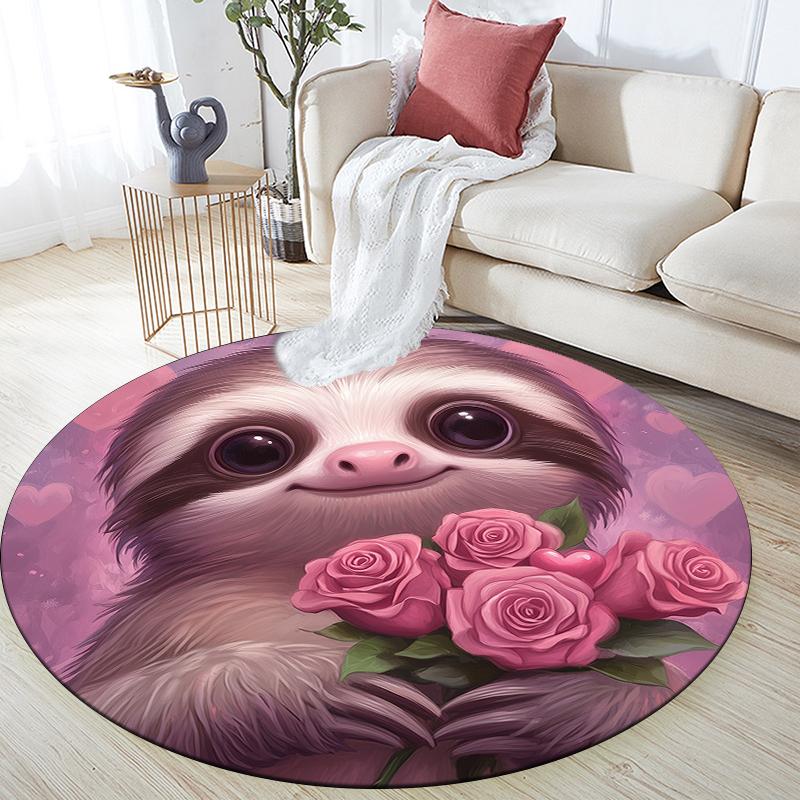 Pink Sloth Pattern Round rug,Carpet Rug for Living Room Bedroom Playroom ,Non-slip Floor Mat,Holiday Gifts and Birthday Gifts.