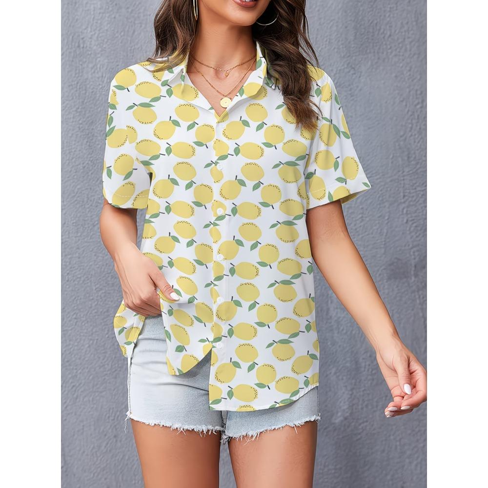 Minimalist and personalized print women's short sleeved lapel shirt, summer fashion, daily versatile casual top