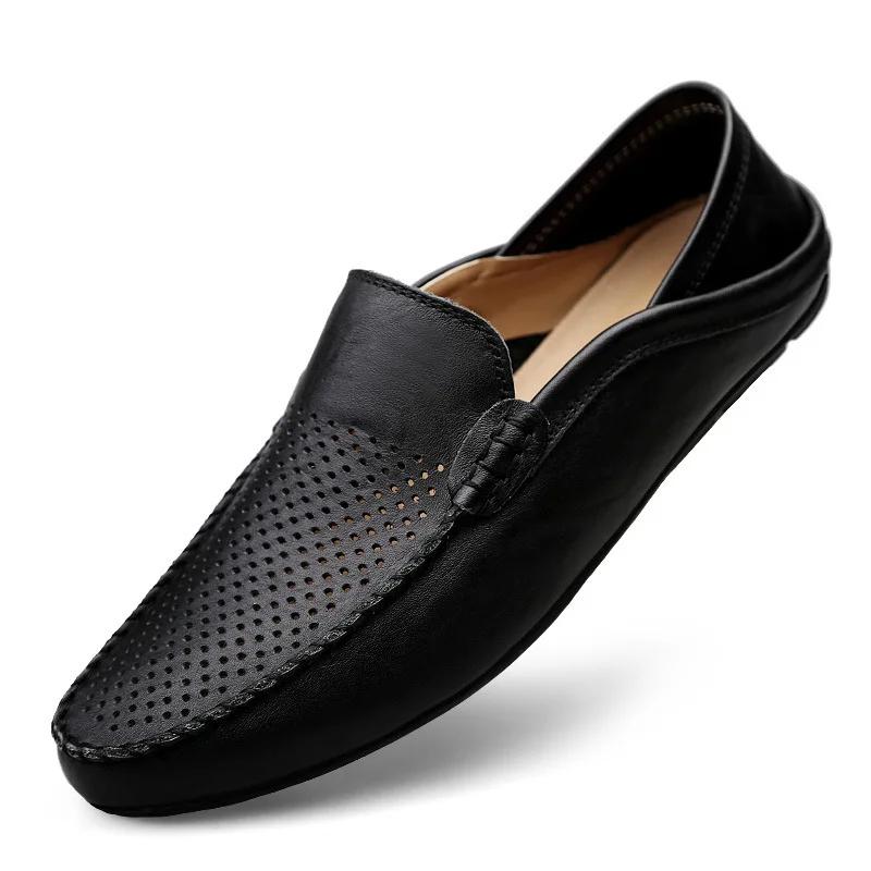 2025Men Casual Shoes Leather Moccasins Breathable Slip on Boat Shoes Italian Luxury Brand Mens Driving Loafers Size 37-47