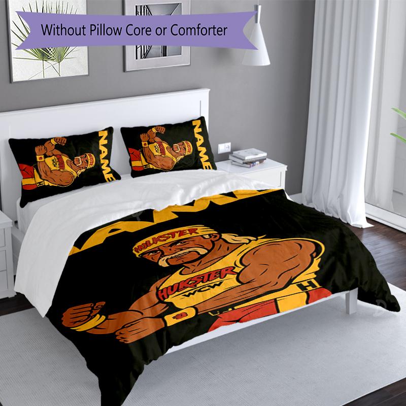 3pcs Custom Name Hulk Hogan Set,Includes 1 Duvet Cover and 2 Pillowcases,All-season Bedroom Decor