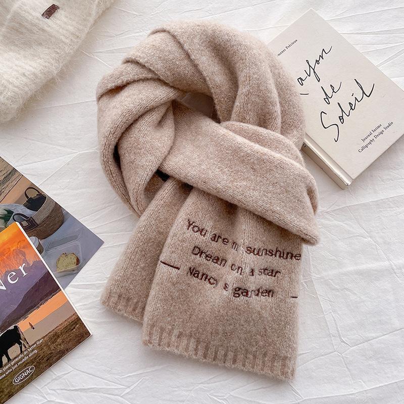 Winter new letter wool knitted small scarf women's warm versatile thickened neck protection scarf