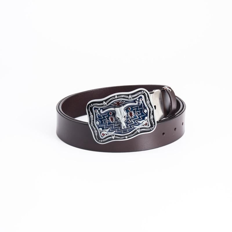 

Ремень с декоративной головой быка, модный молодежный пояс в стиле панк, мужской ремень из натуральной коровьей кожи 130cm