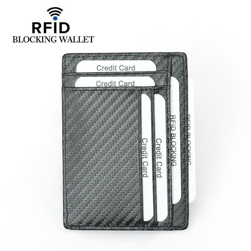 

Carbon Fiber Textured RFID Card Holder with Cowhide Zipper Coin Pocket