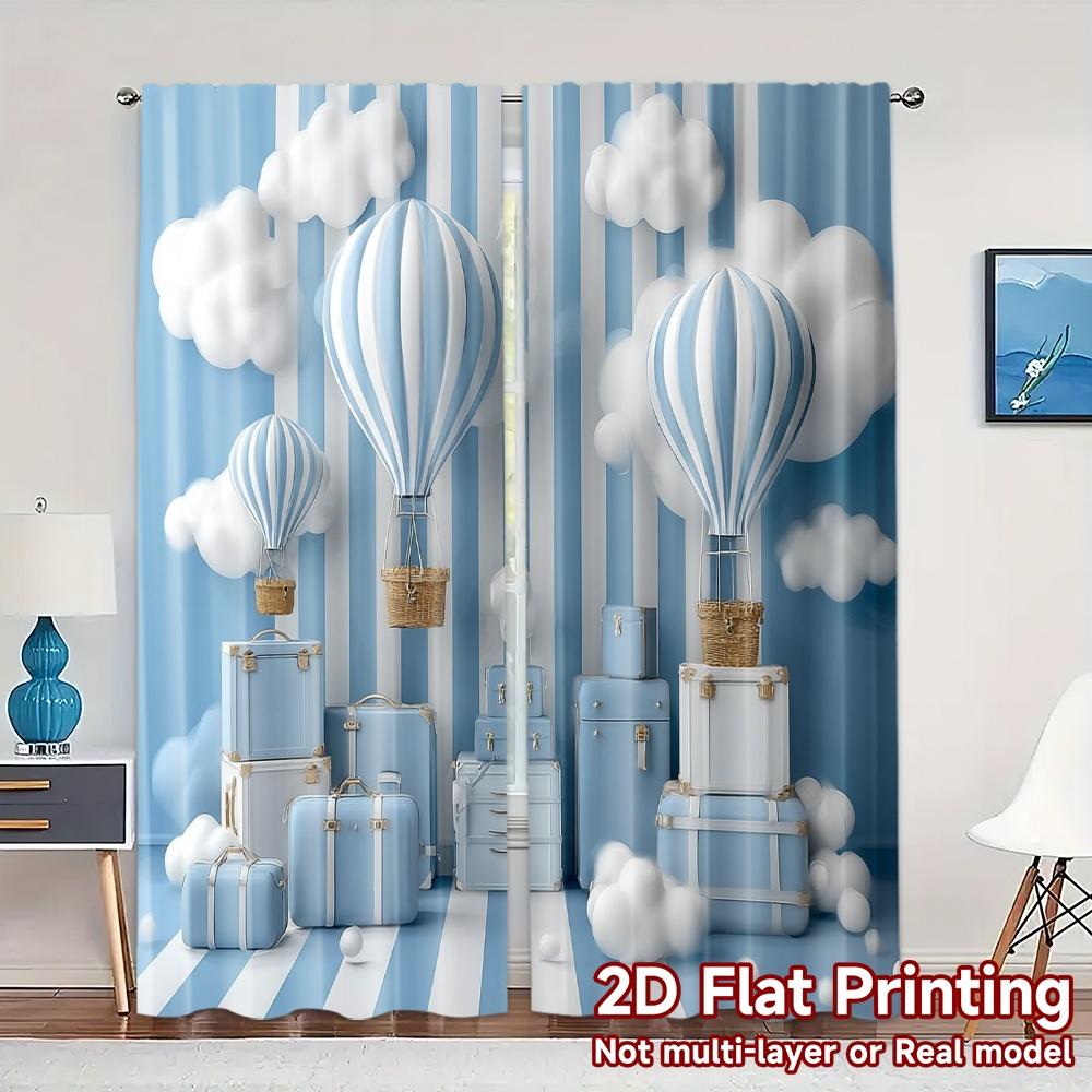 

Flat Printing Curtains Without Rod Balloonjourney Chic Window Treatment Versatile Polyester Fabric Set Of 2 Made W100*H70(CM)-Grommet top&2PCS
