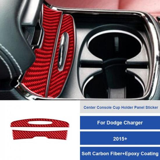 2pcs Bright Red Carbon Fiber Central Cup Hold Roller Lid Cover For Charger 15-22