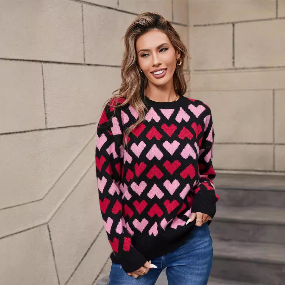Love Lover Crew Neck Pullover Small Peach Heart Sweater Women