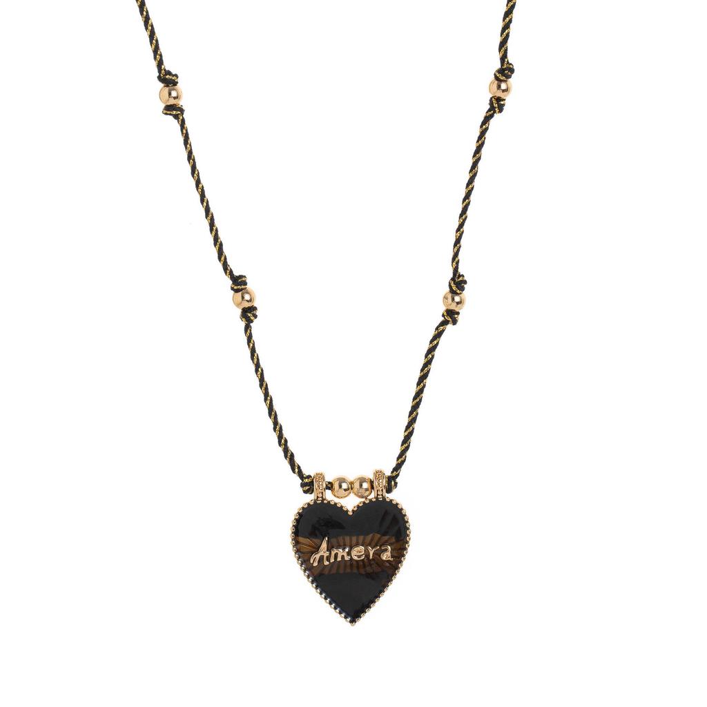 Colorfast Beaded Tarot Card Pendant Necklace with Heart-Shaped Charm, Fashionable Gold-Plated Design On Colorful Rope