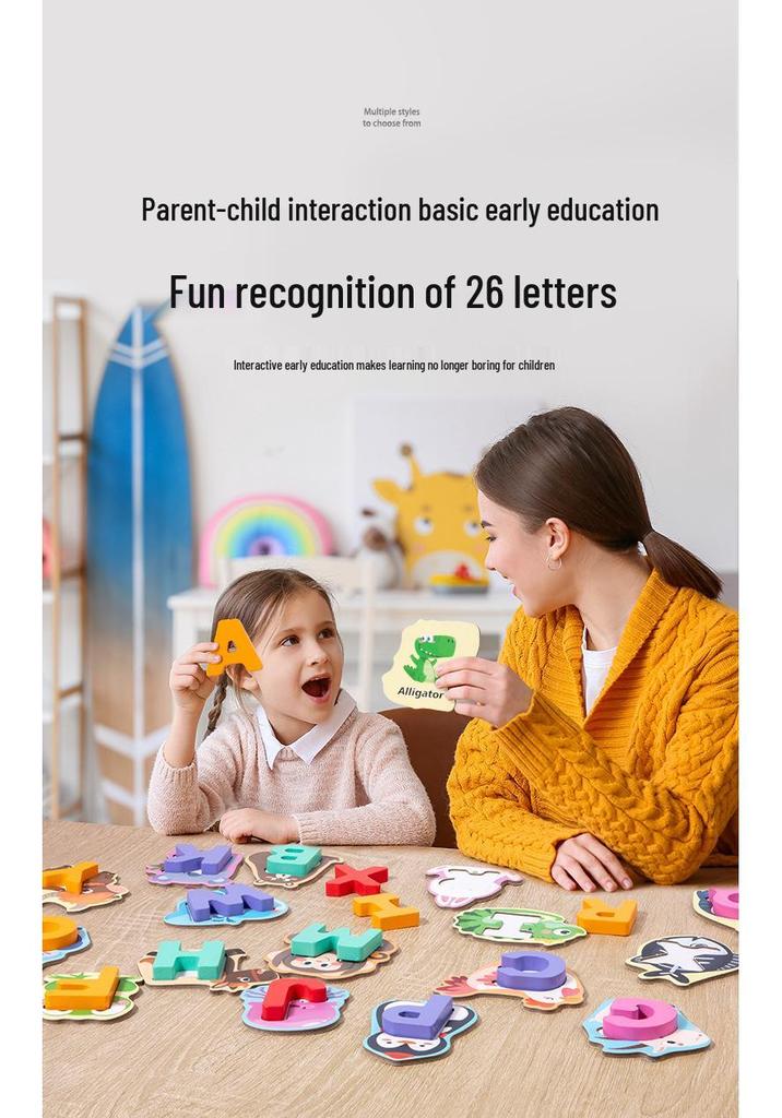 Educational Wooden Animal Alphabet Matching Puzzle Blocks for Kids
