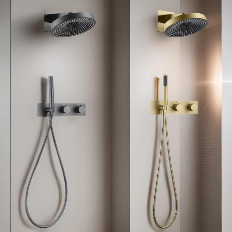 Bathroom Shower Faucet Set Brass Wall Mounted Gray Rainfall style Shower Brush Gold /Gray Finished 2 Functions Shower Faucet