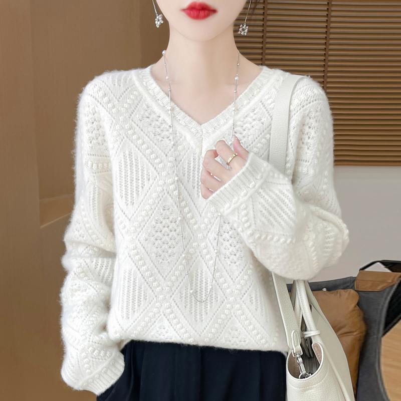Women's Cashmere Sweater Qinghe Cashmere 30% Cashmere 70% Wool Autumn and Winter Pullover Warm and Fashionable