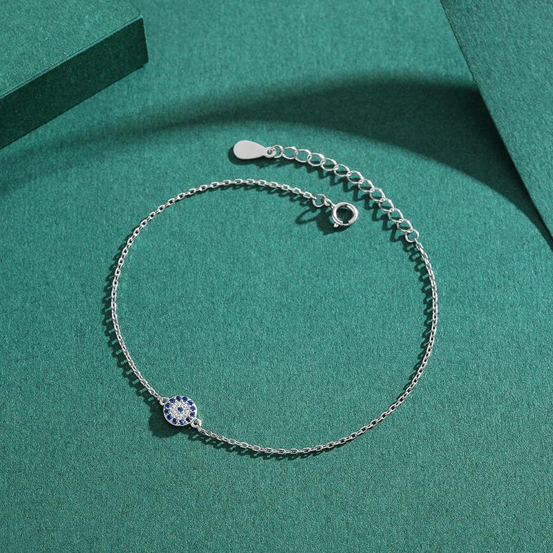 MODIAN 925 Sterling Silver Round Exquisite Lucky Eyes Pave Zirconia Bracelet For Women Adjustable Chain Fine Jewelry Gifts