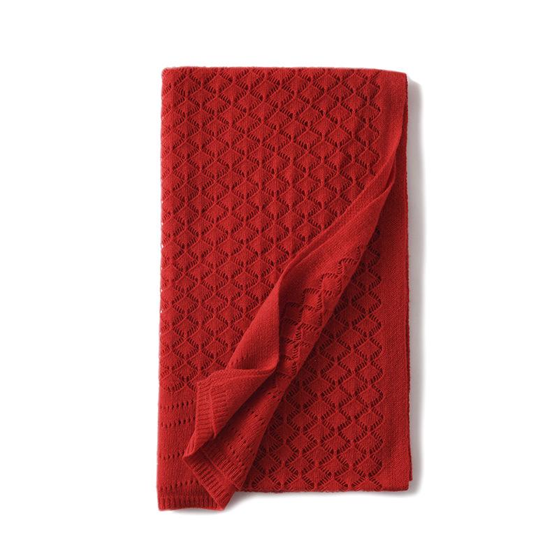 Women's Diamond Openwork Pure Cashmere Scarf: Warm, Knitted, Versatile Shawl for Autumn & Winter