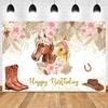 Western Farmpferd Geburtstag Hintergrund Aquarellblumen Cowboy Thema für Mädchen Babyparty Porträtfotografie Wandteppich
