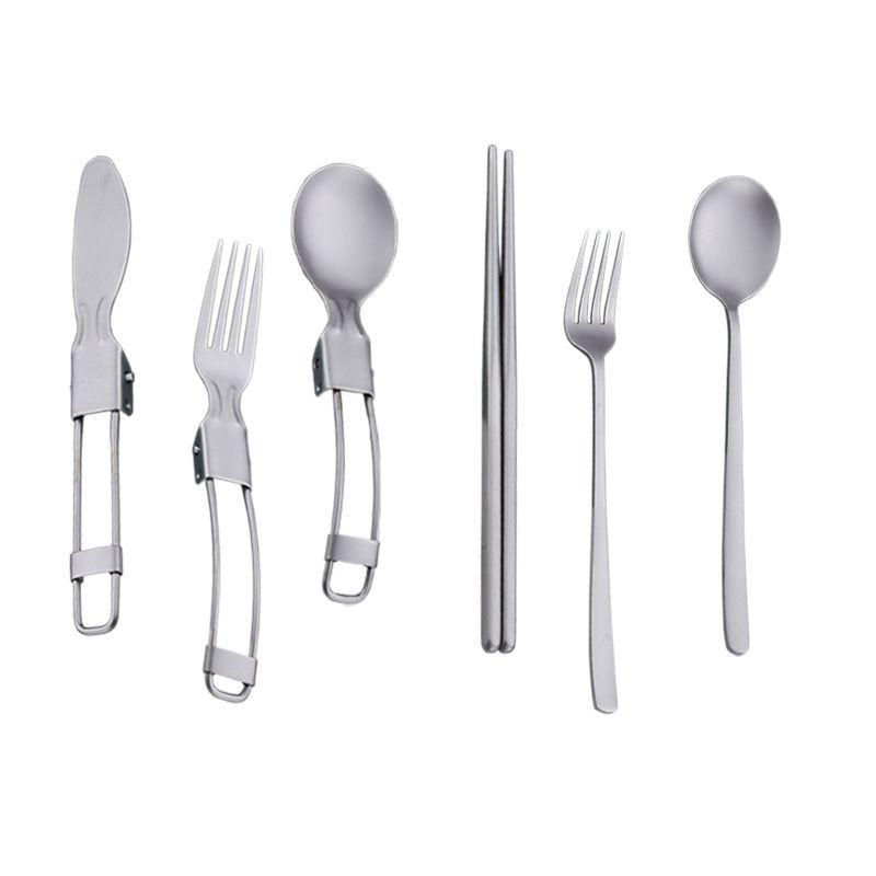 304 Titanium Stainless Steel Outdoor Folding Cutlery Set: Spoon, Fork, Chopsticks, Knife - Customizable Titanium Purified Set