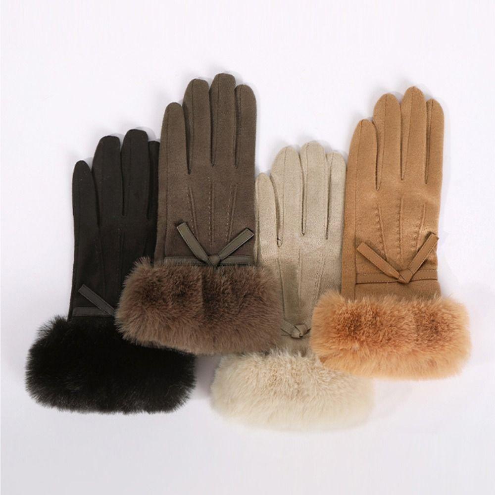 Soft Winter Suede Gloves Velvet Women Cycling Mittens Skiing Pu Leather Gloves  Autumn