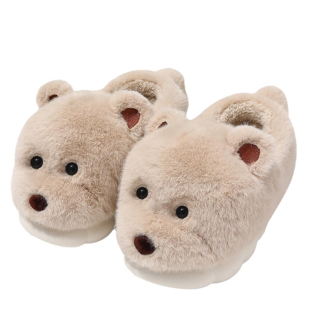 Cotton Slippers Winter Cute Bear Indoor Home Cartoon Plush Thermal Bag and Couple Cotton Shoes Winter