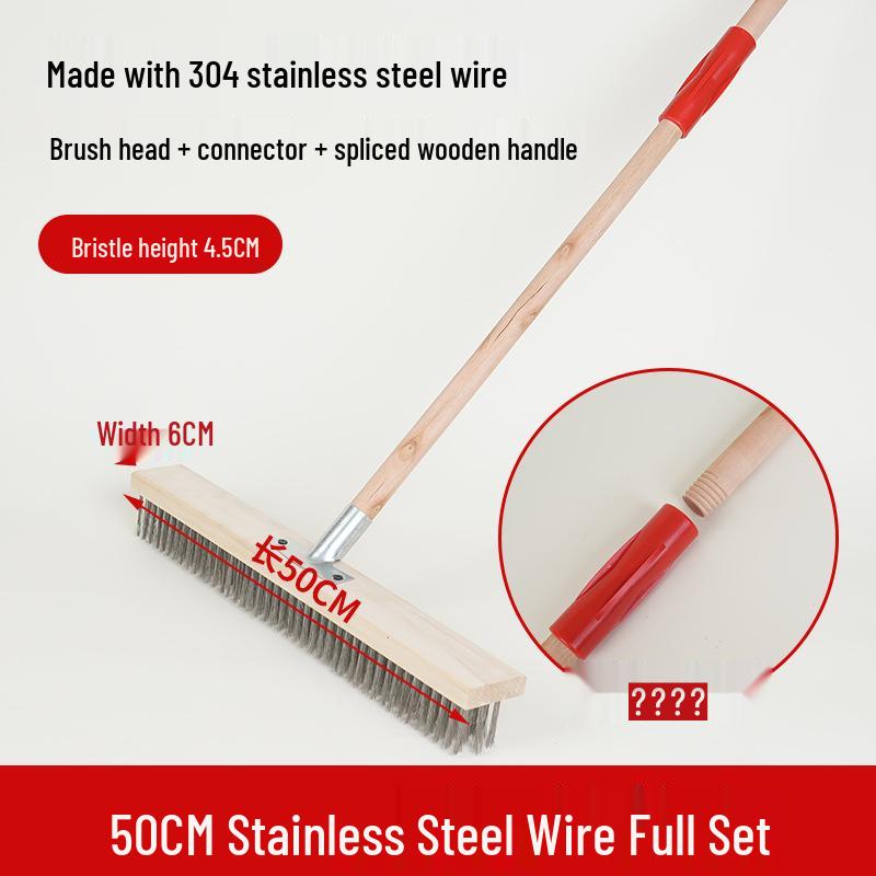 Stainless Steel Long Handle Outdoor Floor Scrub Brush with Stiff Bristles