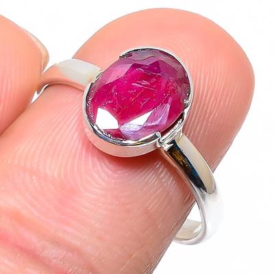 Red Ruby(Simulated) Gemstone Handmade 925 Sterling Silver Jewelry Ring S.9 O2T47