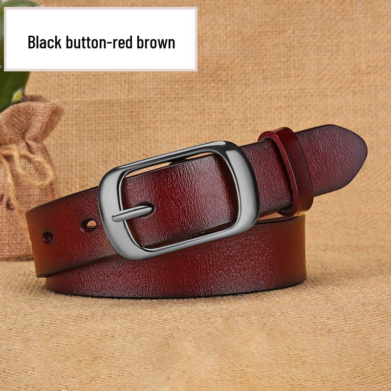 Women's Genuine Cowhide Leather Belt with Rustproof Alloy Buckle - Casual and Versatile for Jeans.