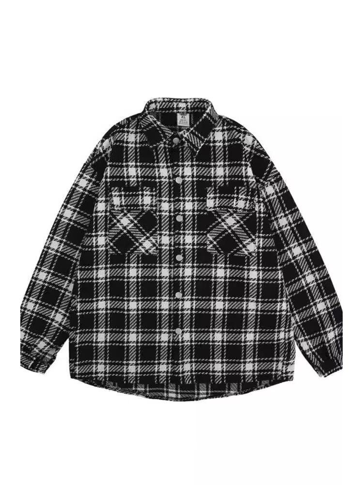 Wyrafinowana męska kurtka robocza z wełny w pepitkę - Modna koreańska odzież codzienna