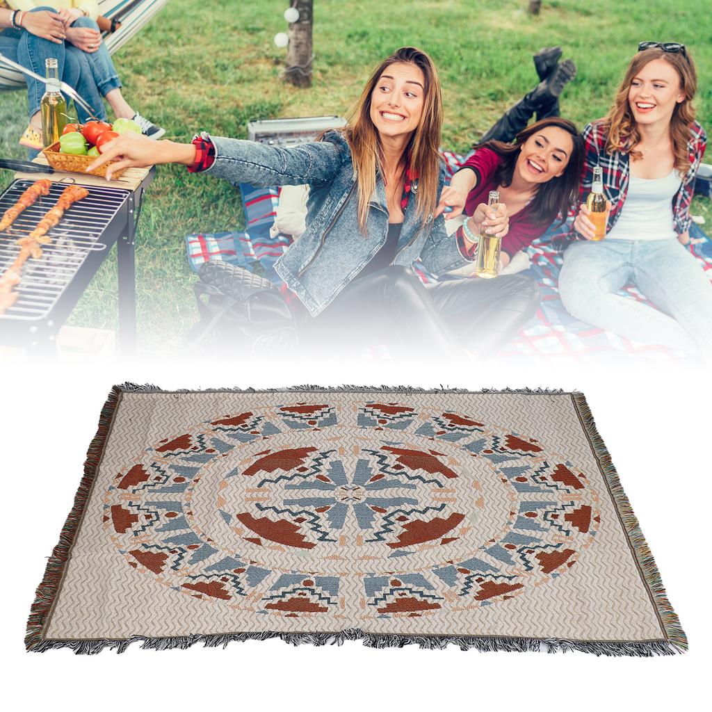 Vintage Sofa Towel Tablecloth Double Layer 2 Colors 4 Sided Tassels Rectangle Tassel Tablecloth for