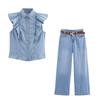 Araltay New Arrival Fashion Style Women's Laminated Denim Vest Top High Waist Denim 9942155 156