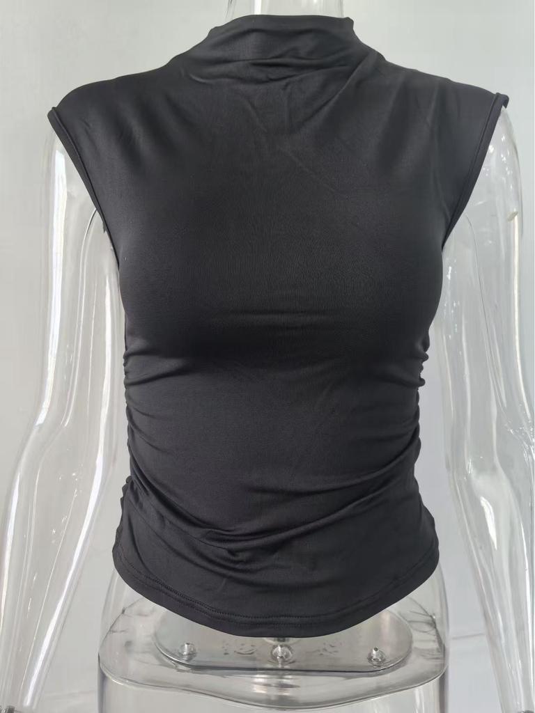 2025 Summer Slim Fit High Neck Sleeveless Vest - Women's Solid Color Fashion Top
