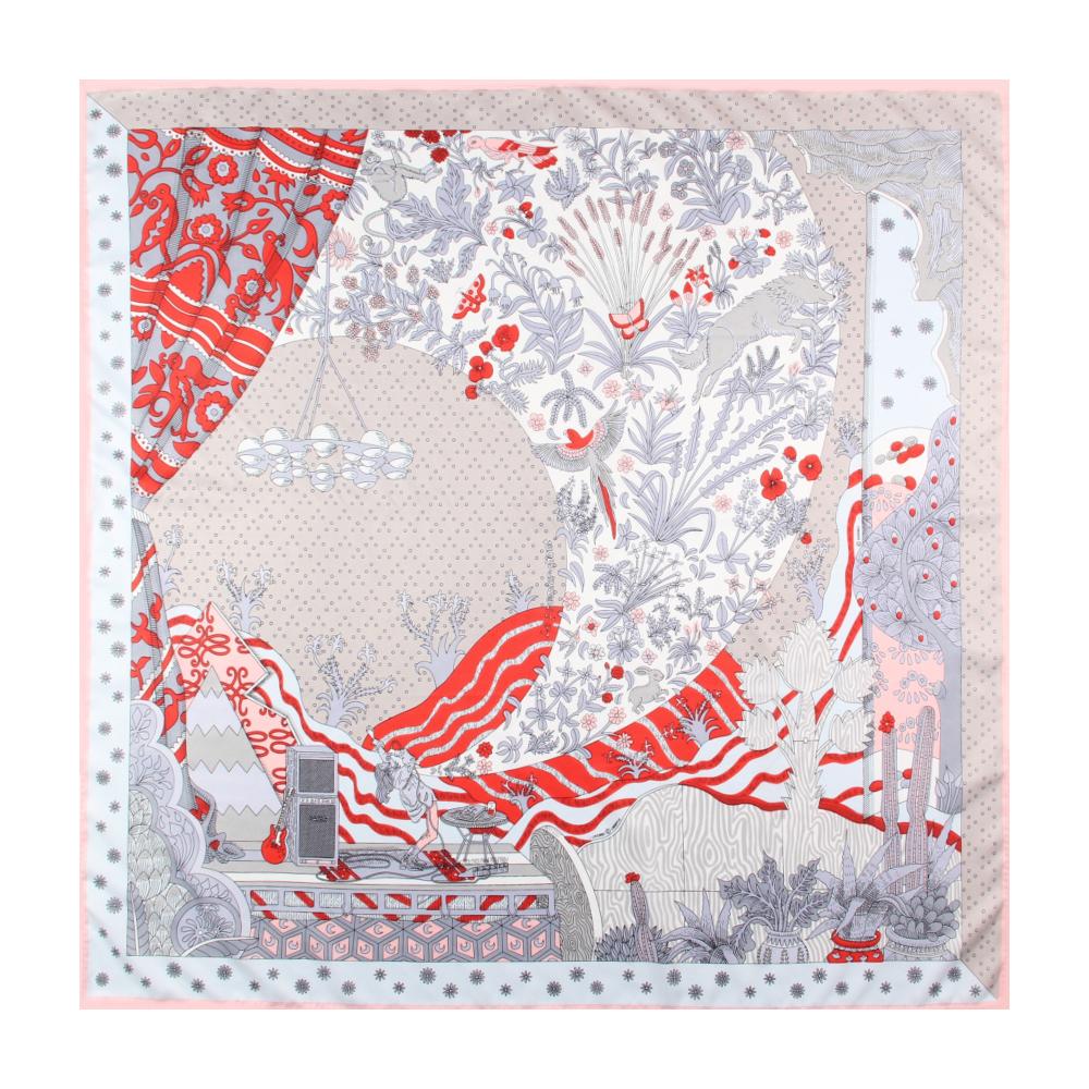 Manual Hand Rolled Twill Silk Scarf Women Concert Print Square Scarves Wraps Echarpes Curled Foulards Femme Bandana Hijabs 90CM