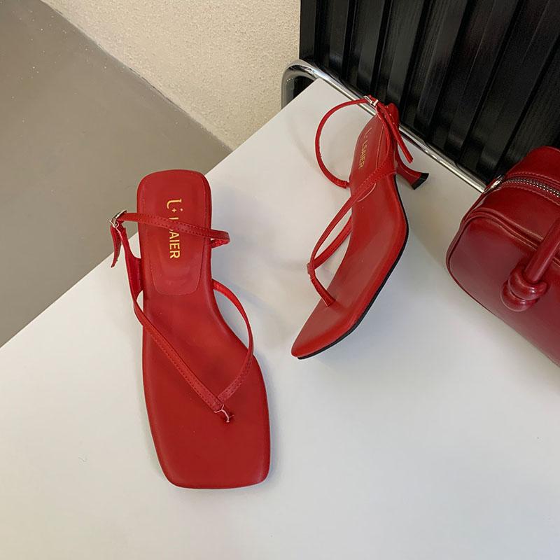 Fashion Fashion Square Toe Women Heeled Sandals Shoes Female Flip Flops Spring Summer Buckle Ladies Medium Heels Sandals Shoes Pumps