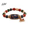 Metal Pendant Bracelets Christmas Story Beaded Bracelet, Bracelet with Santa Reindeer Snowman House Candy Women Cane Tree Pattern, Elastic Colorful