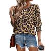 Women's Clothing, Spring, Loose, Casual, Printed, Seven Quarter Sleeves, Round Neck, T-shirt, Top