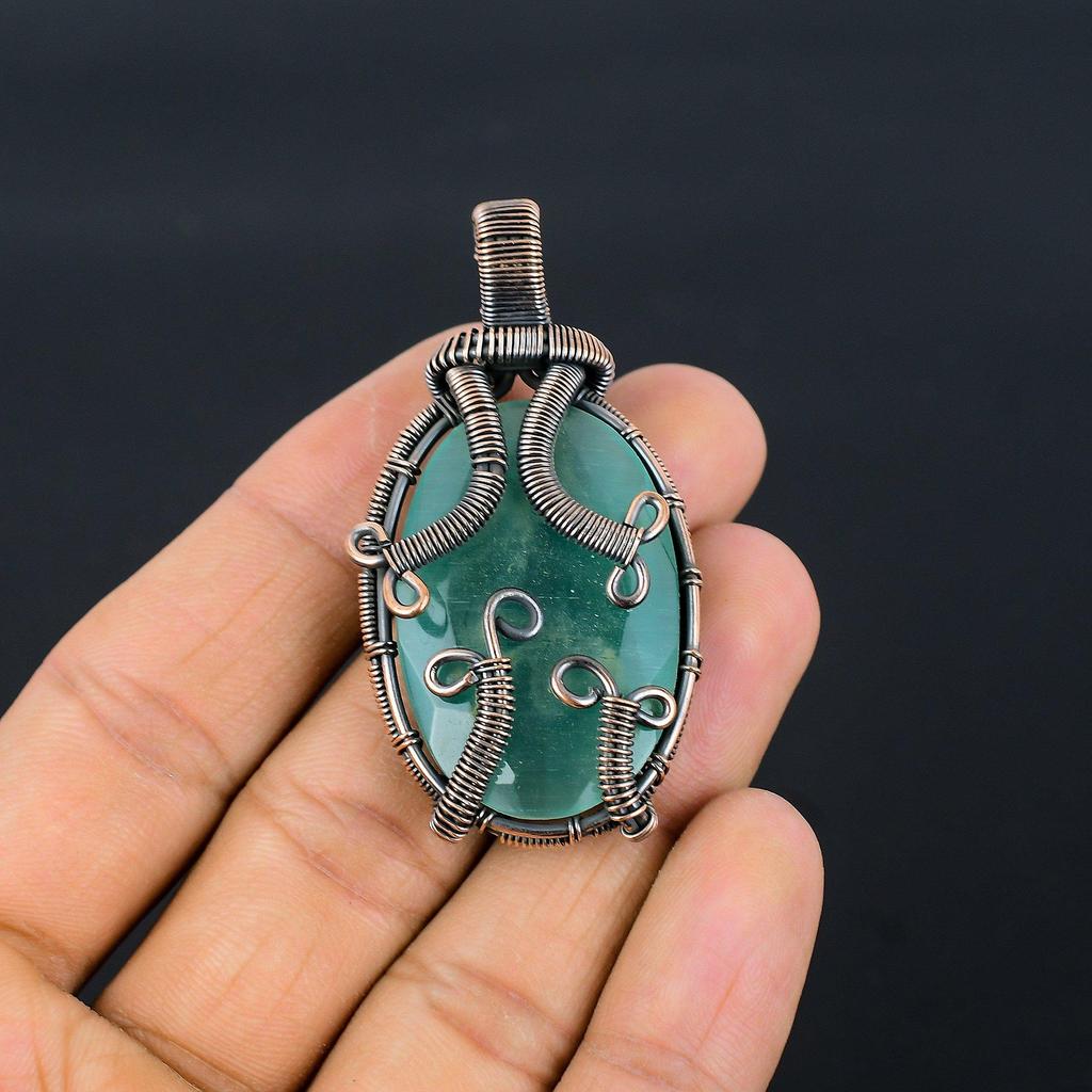 Green Monalisa Pendant, 999 Copper Wire Wrapped Pendant Handmade Gemstone Jewelry, Gifts For Wife Brand New Pendant