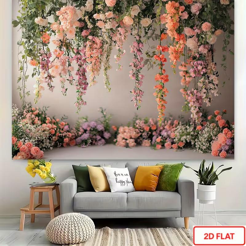 2D Cascading Vine Flower Brick Wall Backdrop Bridal Shower Photo Booth Background