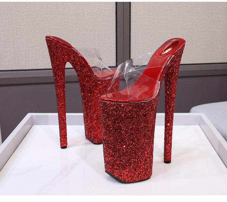RED 10 inch Fetish Sequins Sandals 26cm thin heels Pumps platform Women Walking Show Artifact Model Shoes zapatos mujer