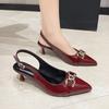 Fashion French Style Sexy Pointed Toe High Heel Sandals Women's Metal Chain Buckle Thin Heel Slip-On Shoes Summer Women Party Pumps